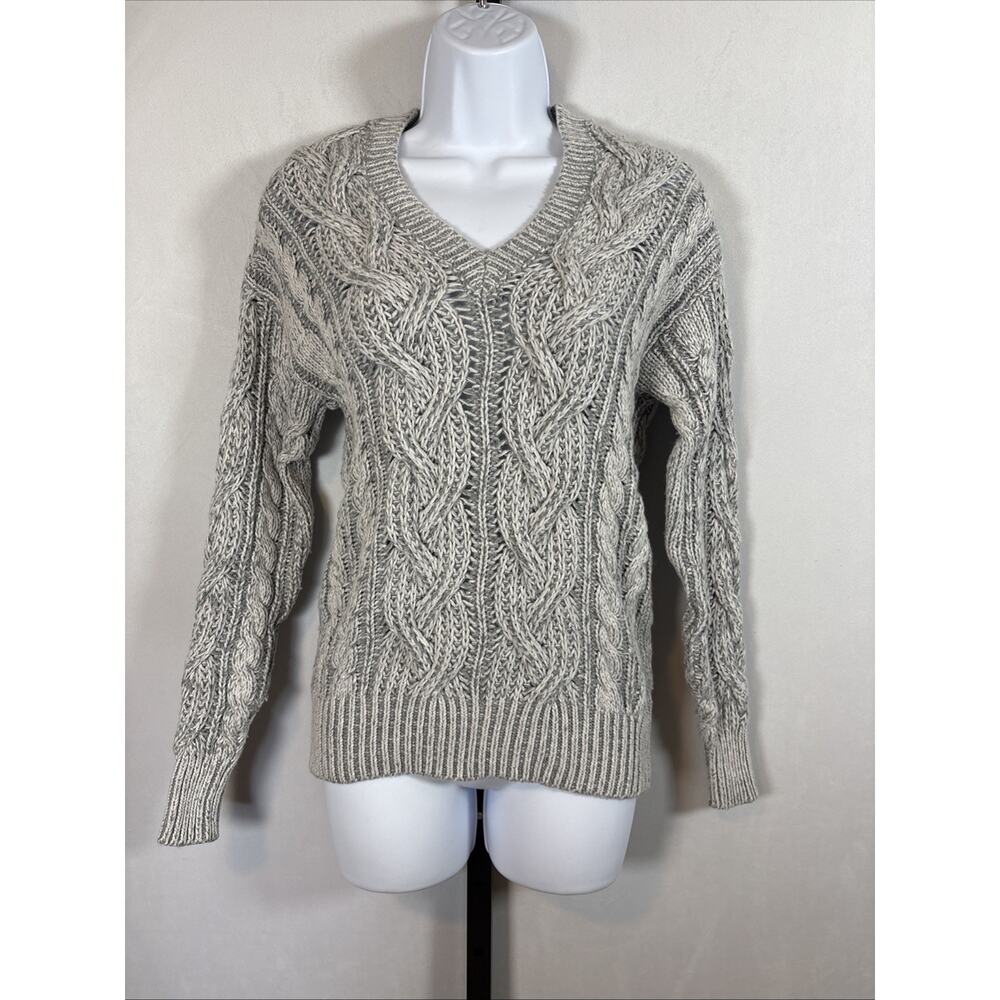 Reiss Esme Cable Knit V-Neck Sweater Women's XS Gray Chunky Pullover Timeless